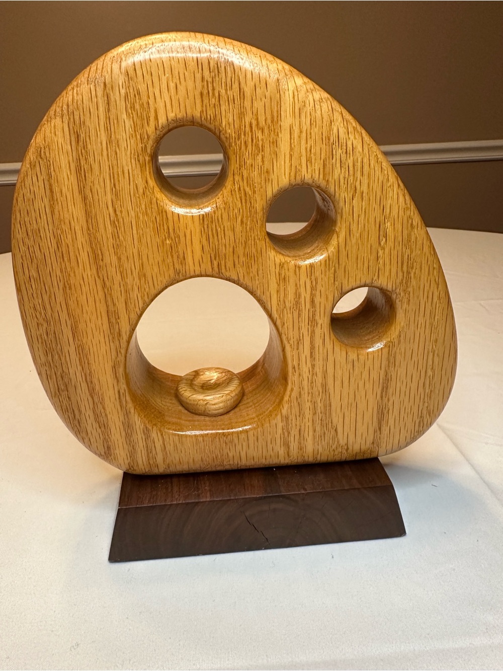 Handcrafted Oak Wood Crystal Display Sculpture - Natural Oak